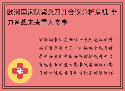 欧洲国家队紧急召开会议分析危机 全力备战未来重大赛事